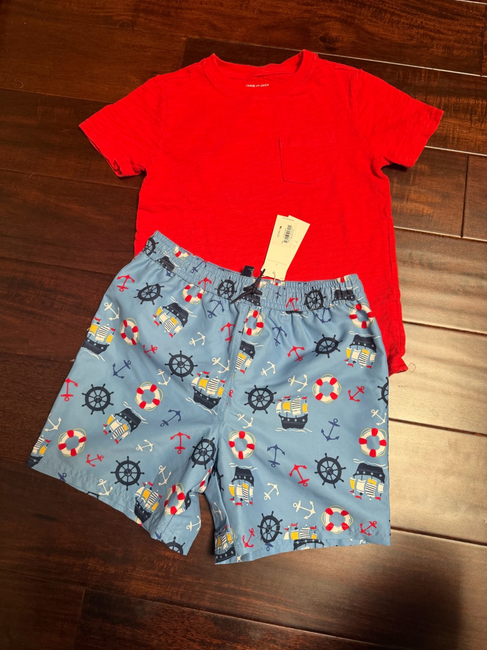 New w tag Janie and Jack Blue Red Nautical Swim Trunks size 8
